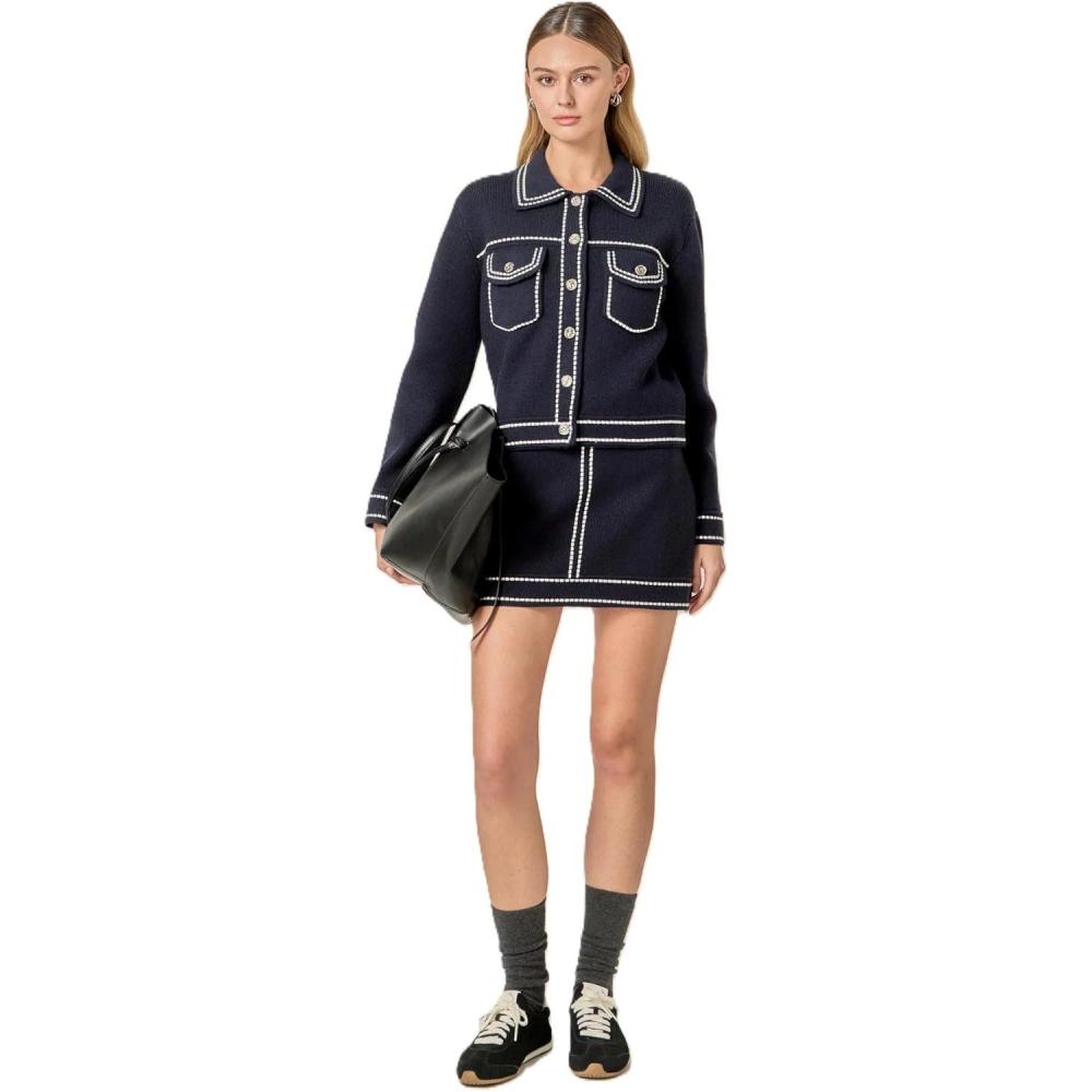 image:imageEnglish Factory Womens DenimLook Knit CardiganBlue
