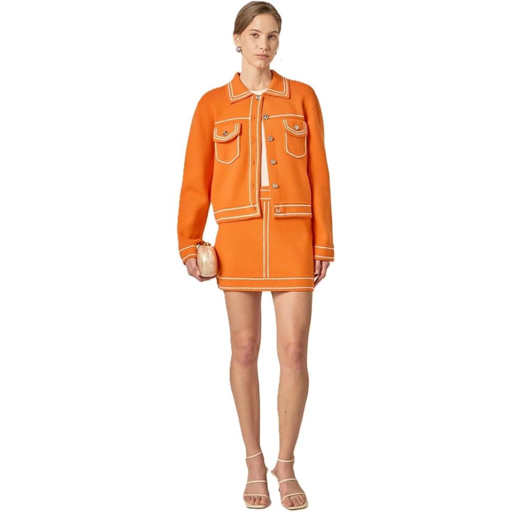 image:imageEnglish Factory Womens DenimLook Knit CardiganOrange
