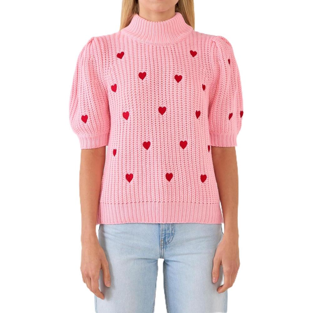image:imageEnglish Factory Womens Heart Shape Embroidery SweaterPink