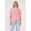English Factory Women’s Heart Shape Embroidery Sweater(Pink)