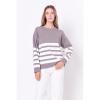 English Factory Women’s Stripe Round Neck Sweater, Heather Grey/White, XS