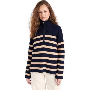 English Factory Women’s Striped Half Zip Sweater(Navy/Camel)