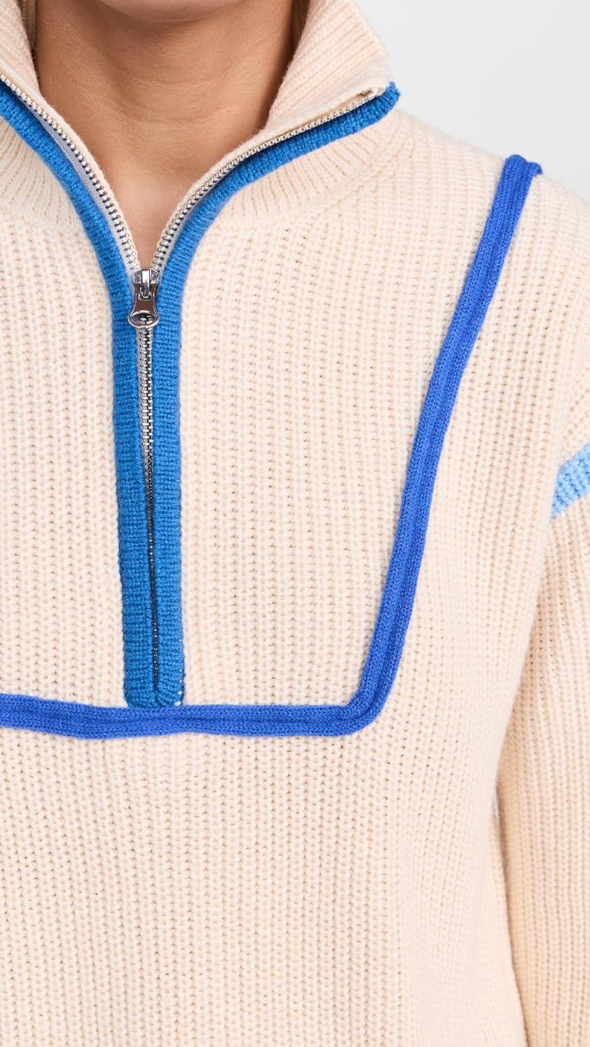 image:imageEnglish Factory Womens Contrast Piping QuarterZip Sweater