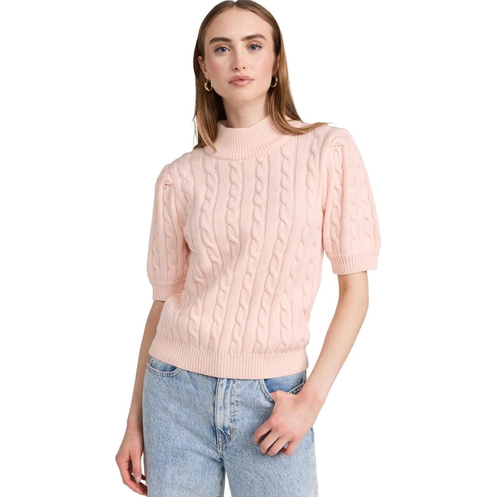 image:imageEnglish Factory Womens Cable Knit Puff Sleeve Top