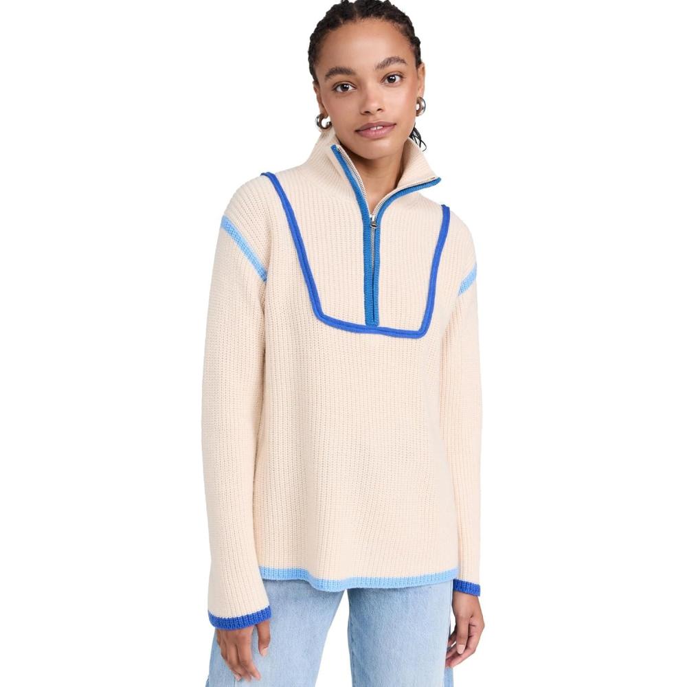 image:imageEnglish Factory Womens Contrast Piping QuarterZip Sweater