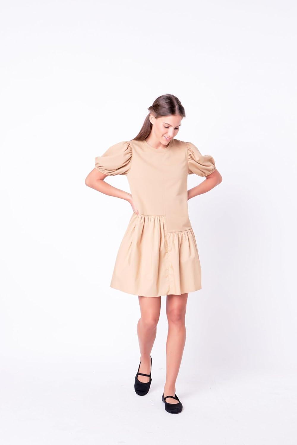 image:imageEnglish Factory Womens Knit Woven Mixed DressBeige