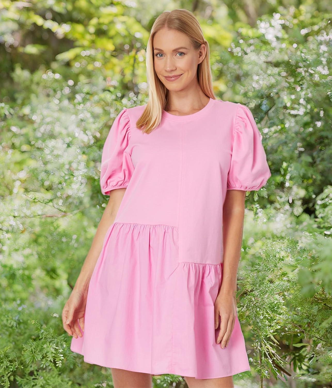 image:imageEnglish Factory Womens Knit Woven Mixed DressBubblegum Pink