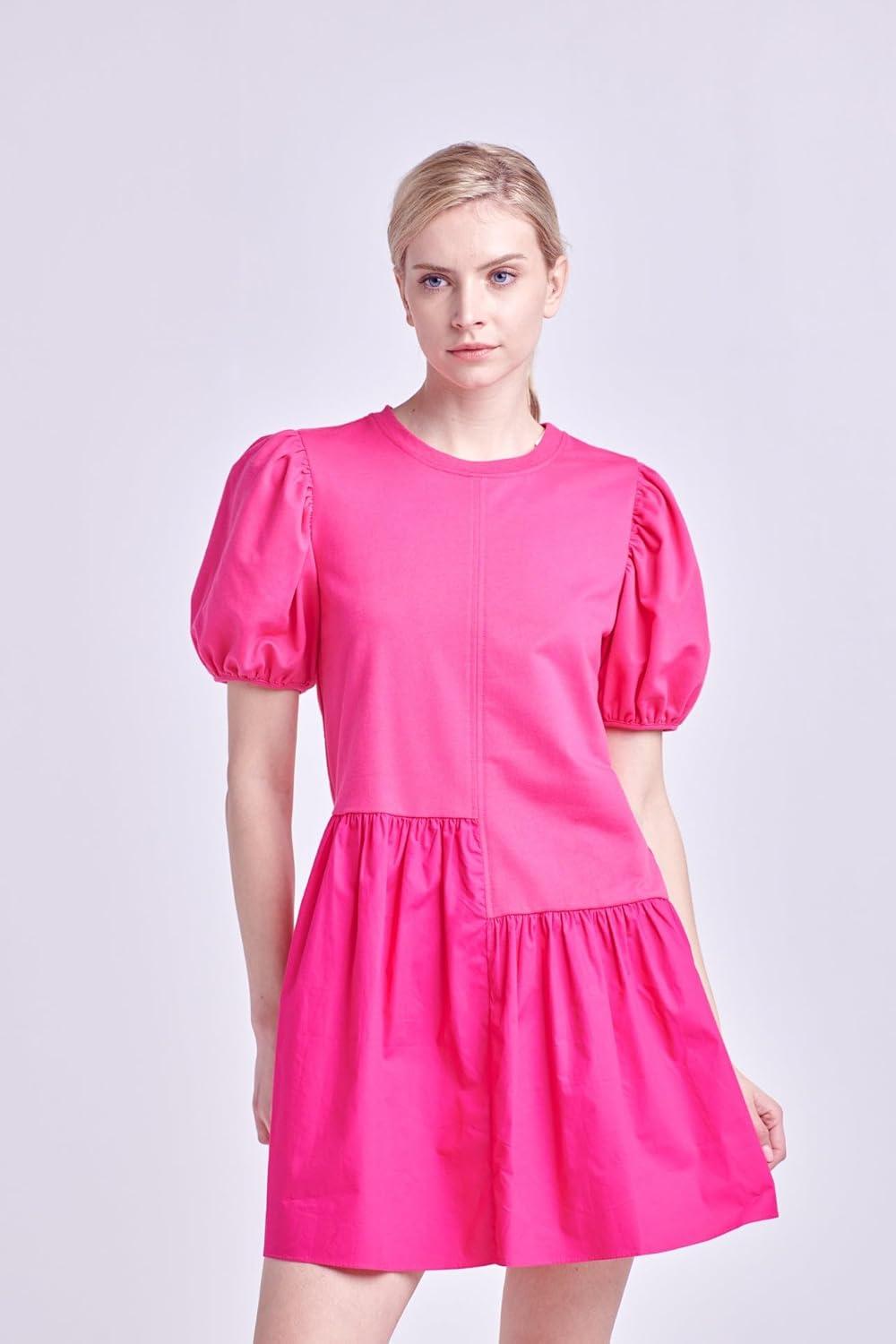 image:imageEnglish Factory Womens Knit Woven Mixed DressFuchsia