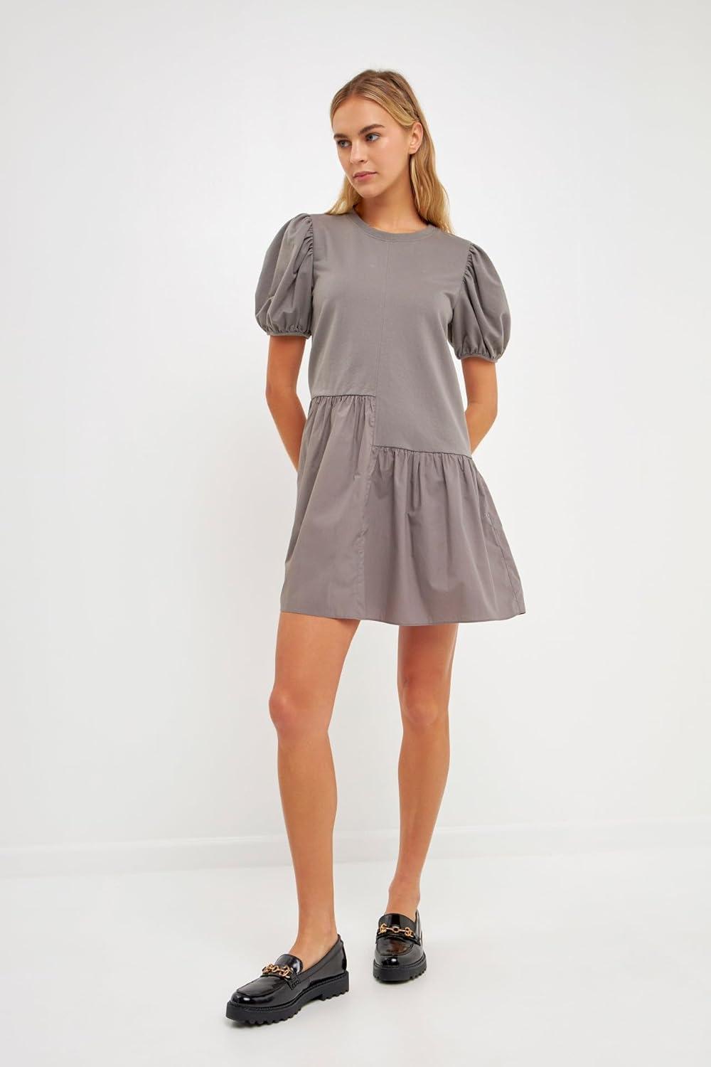 image:imageEnglish Factory Womens Knit Woven Mixed DressGrey