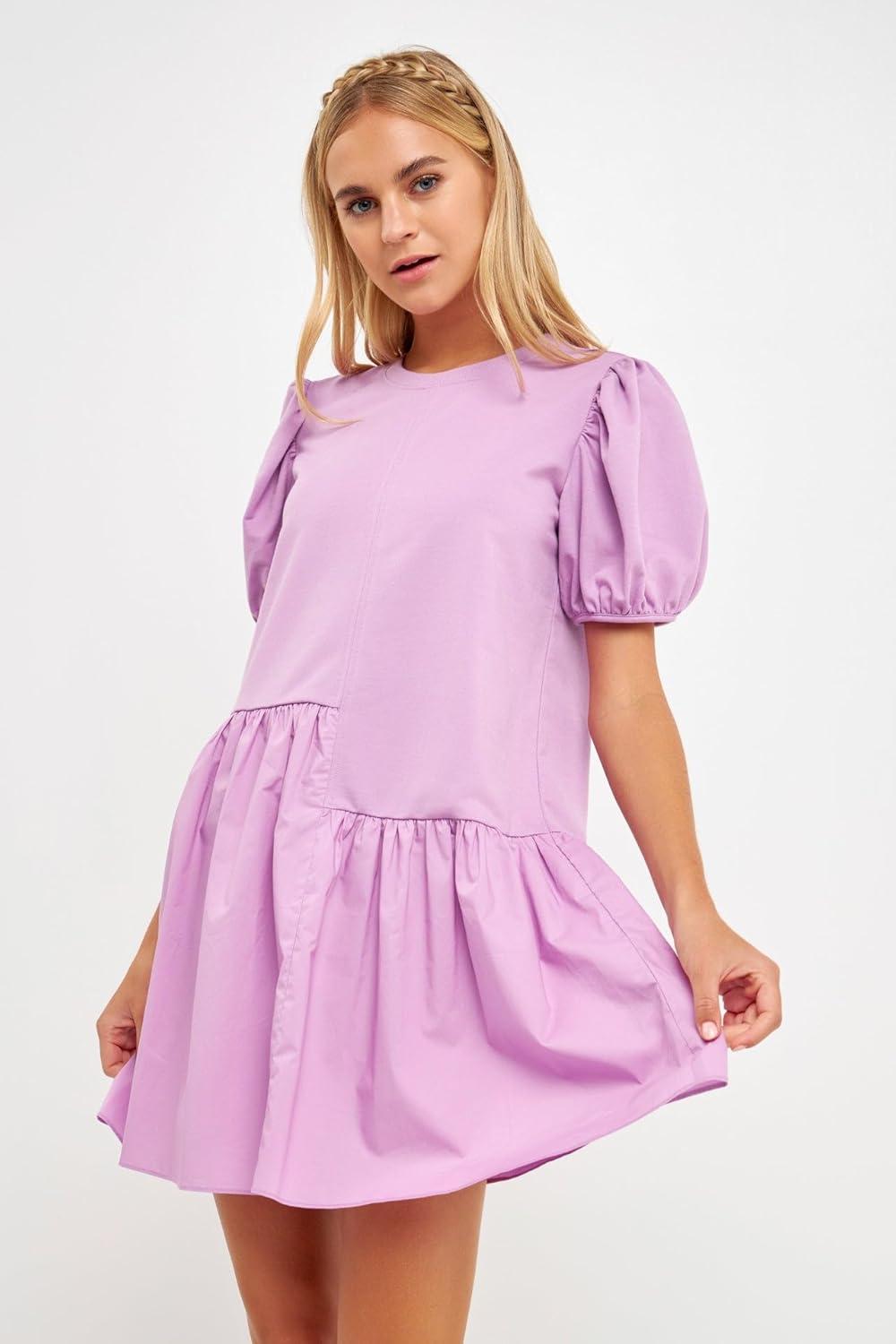 image:imageEnglish Factory Womens Knit Woven Mixed DressLilac