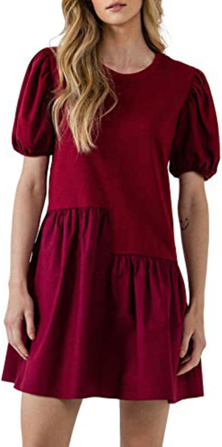 image:imageEnglish Factory Womens Knit Woven Mixed DressWhite