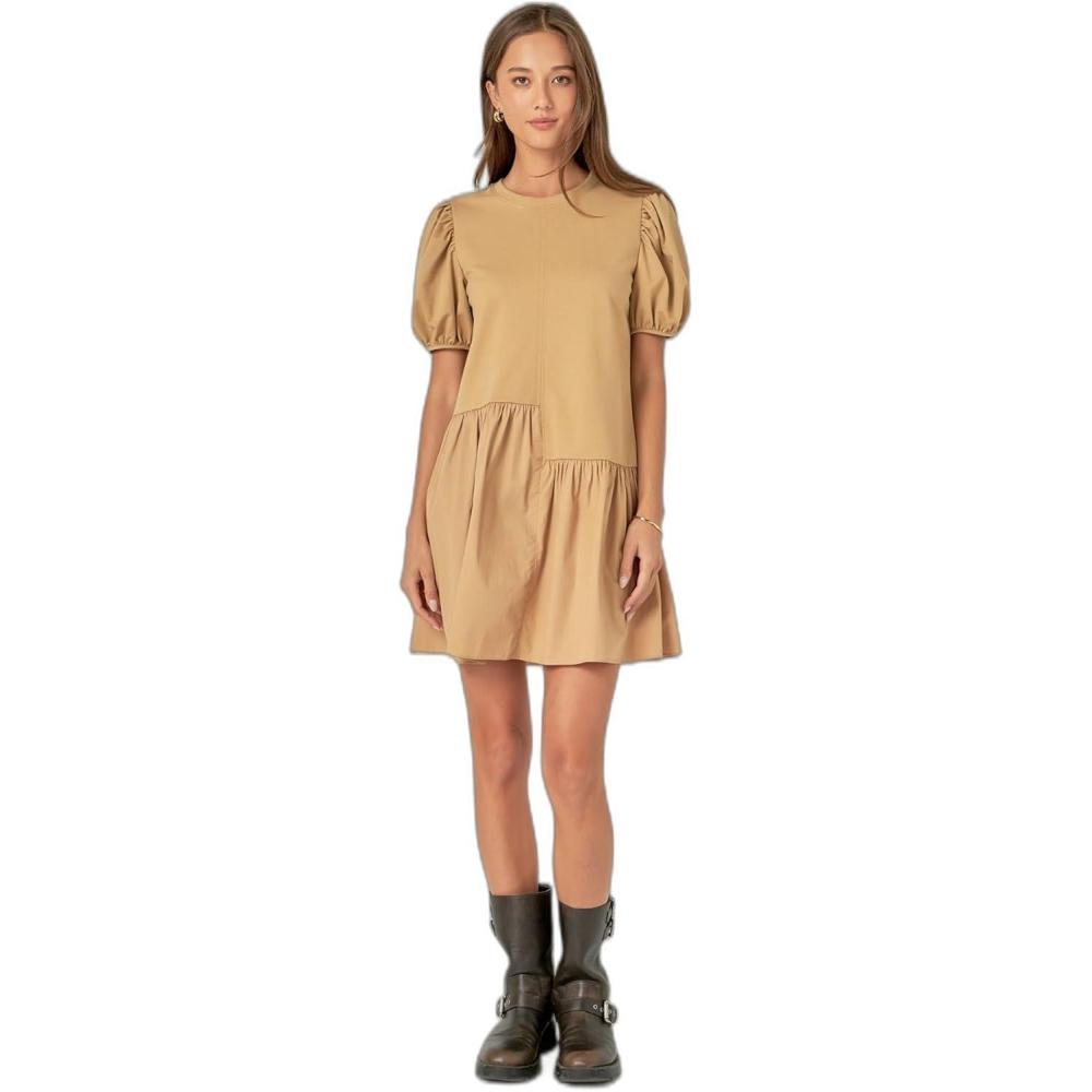 image:imageEnglish Factory Womens Knit Woven Mixed DressBeige
