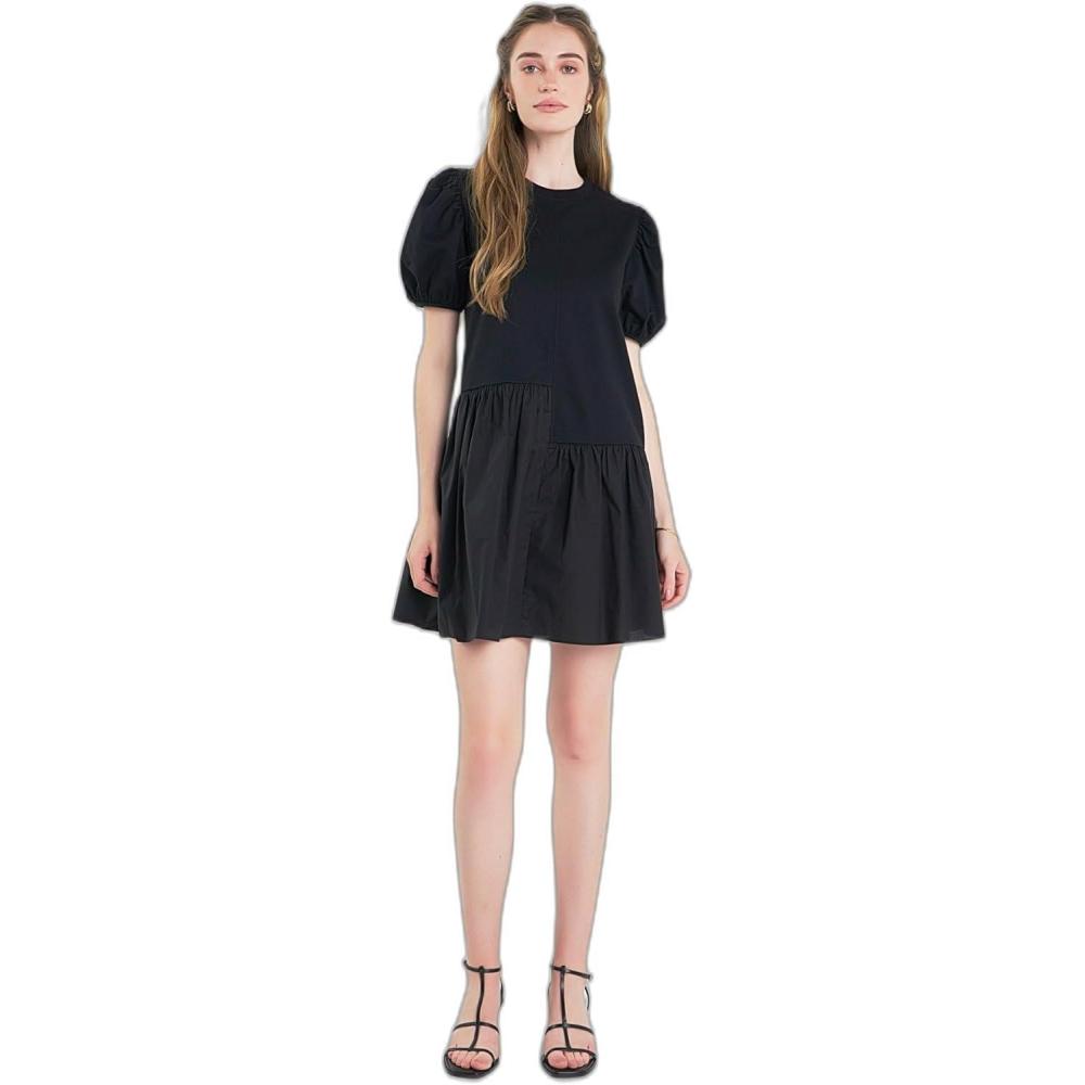 image:imageEnglish Factory Womens Knit Woven Mixed DressBlack