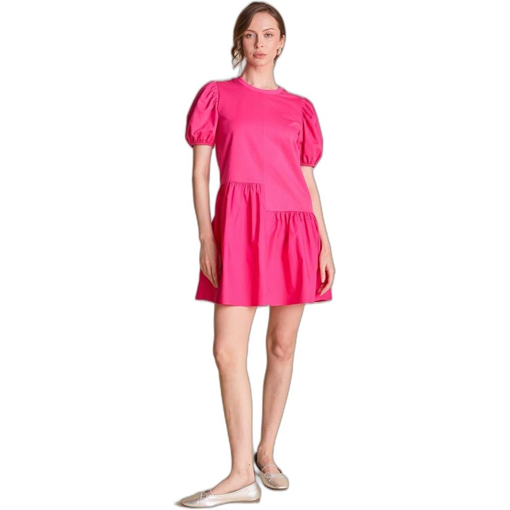 image:imageEnglish Factory Womens Knit Woven Mixed DressFuchsia