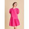 English Factory Women’s Knit Woven Mixed Dress(Fuchsia)