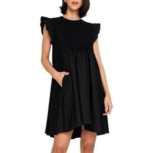 English Factory Women’s Knit Poplin Mixed Dress(Black)