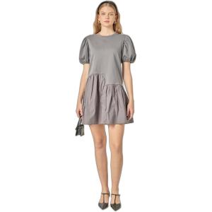 English Factory Women’s Knit Woven Mixed Dress(Grey)