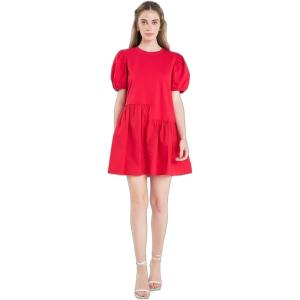 English Factory Women’s Knit Woven Mixed Dress(Red)