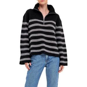English Factory Women’s Striped Knitted Half Zip Up Sweater