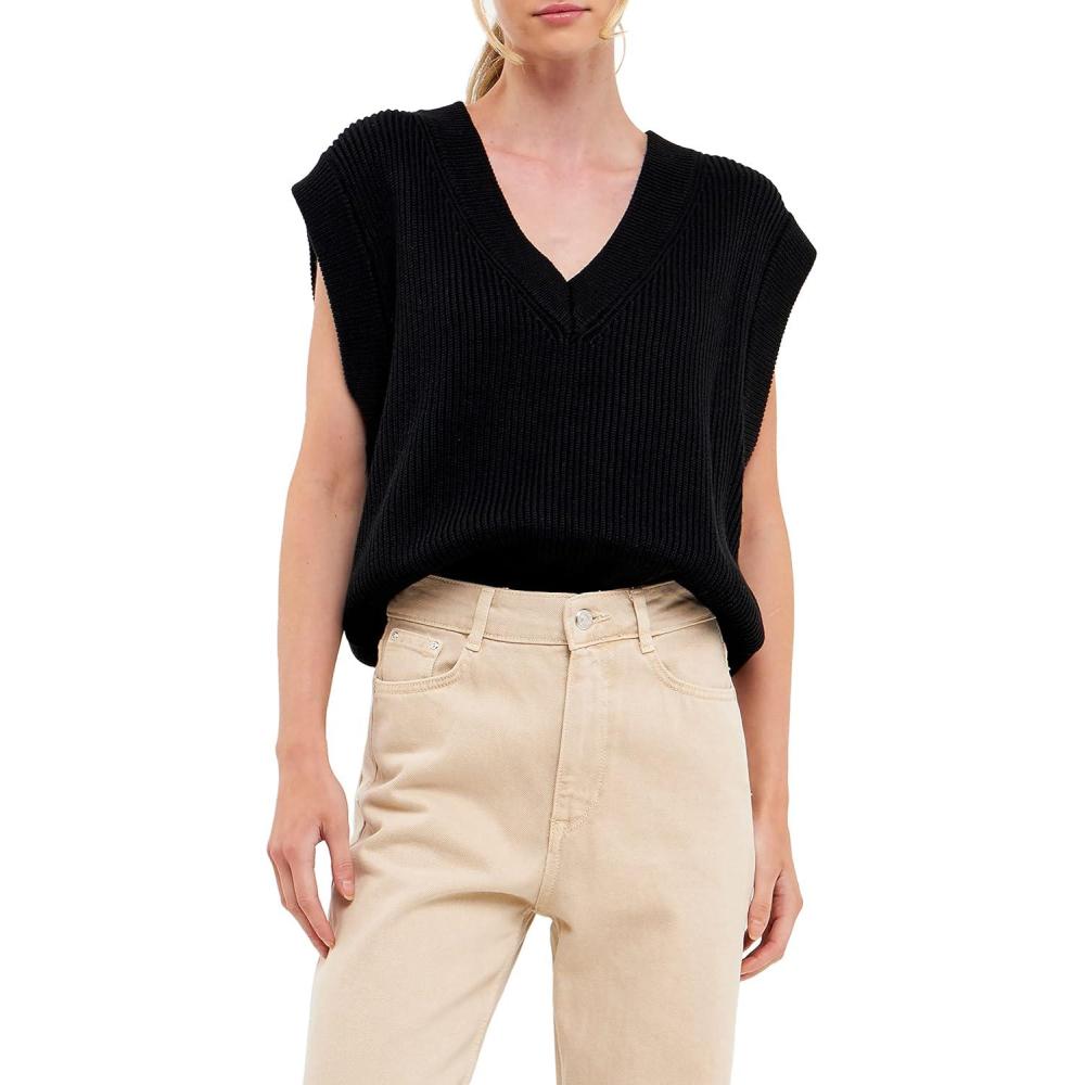 image:imageEnglish Factory Womens Throw On Solid Sweater Vest
