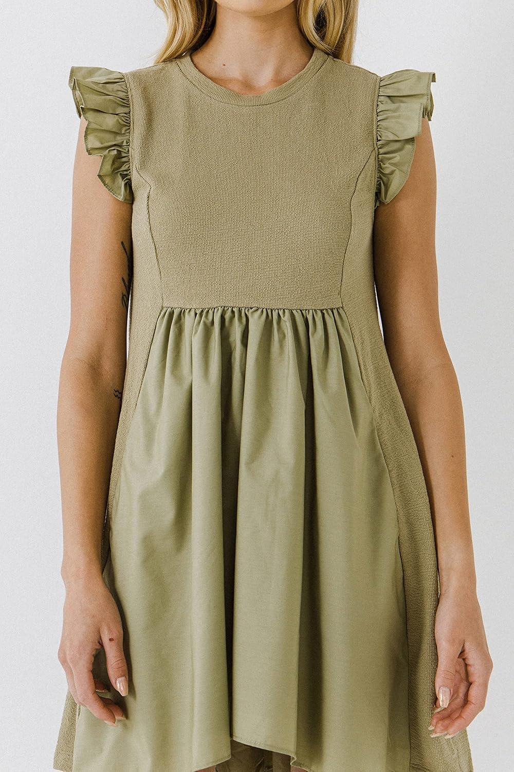 image:imageEnglish Factory Womens Knit Poplin Mixed Mini Dress Sage L