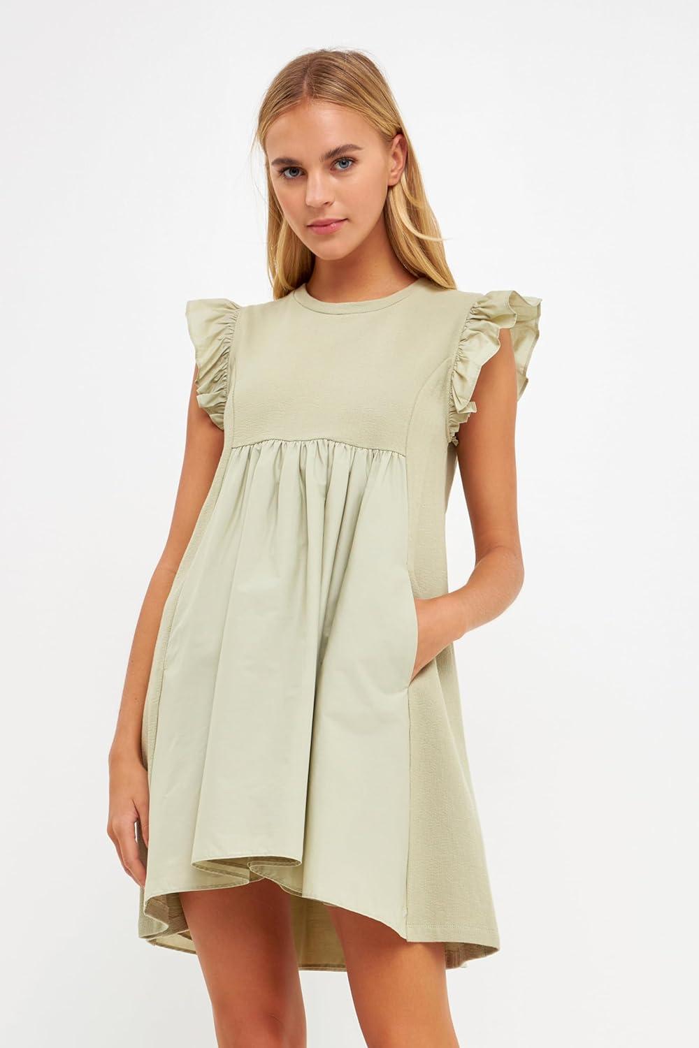 image:imageEnglish Factory Womens Knit Poplin Mixed Mini Dress Sage L