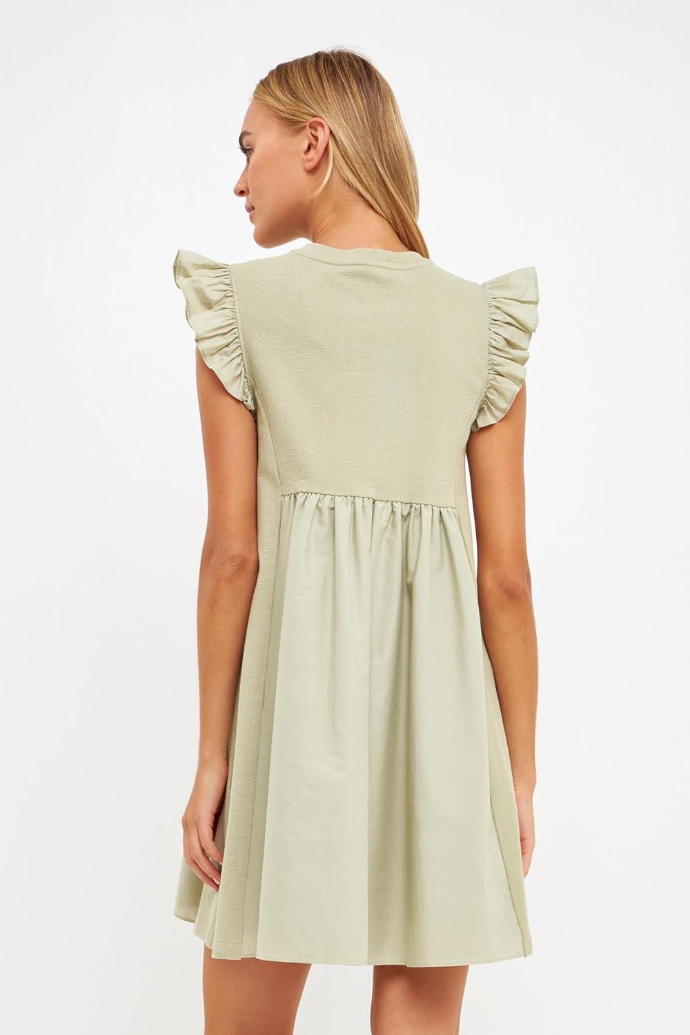 image:imageEnglish Factory Womens Knit Poplin Mixed Mini Dress Sage L