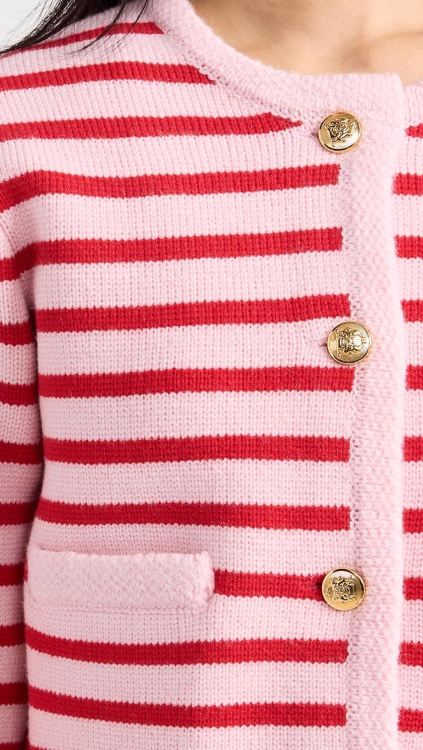 image:imageEnglish Factory Womens Knit Striped Sweater CardiganPinkRed