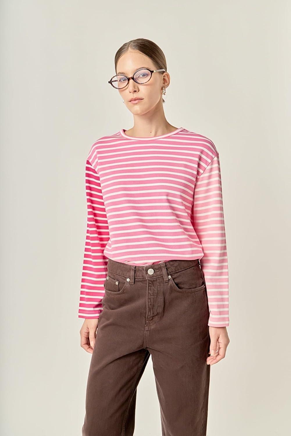 image:imageEnglish Factory Womens Stripe Colorblock Long Sleeve TeePink Multi