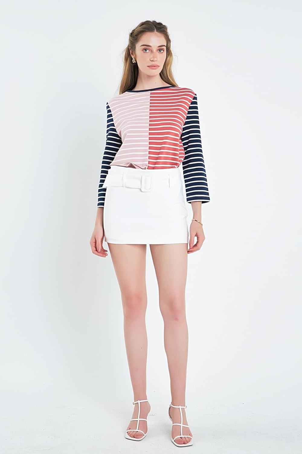image:imageEnglish Factory Womens Striped Color Blocked 34 Length Sleeve Tee Multi S