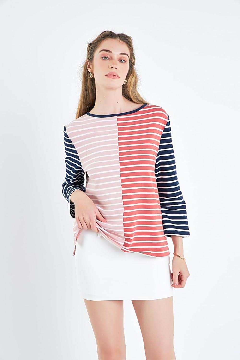 image:imageEnglish Factory Womens Striped Color Blocked 34 Length Sleeve Tee Multi S