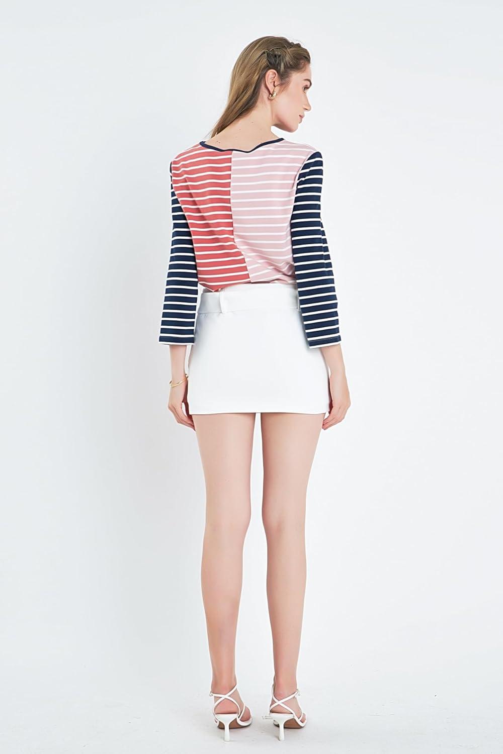 image:imageEnglish Factory Womens Striped Color Blocked 34 Length Sleeve Tee Multi S