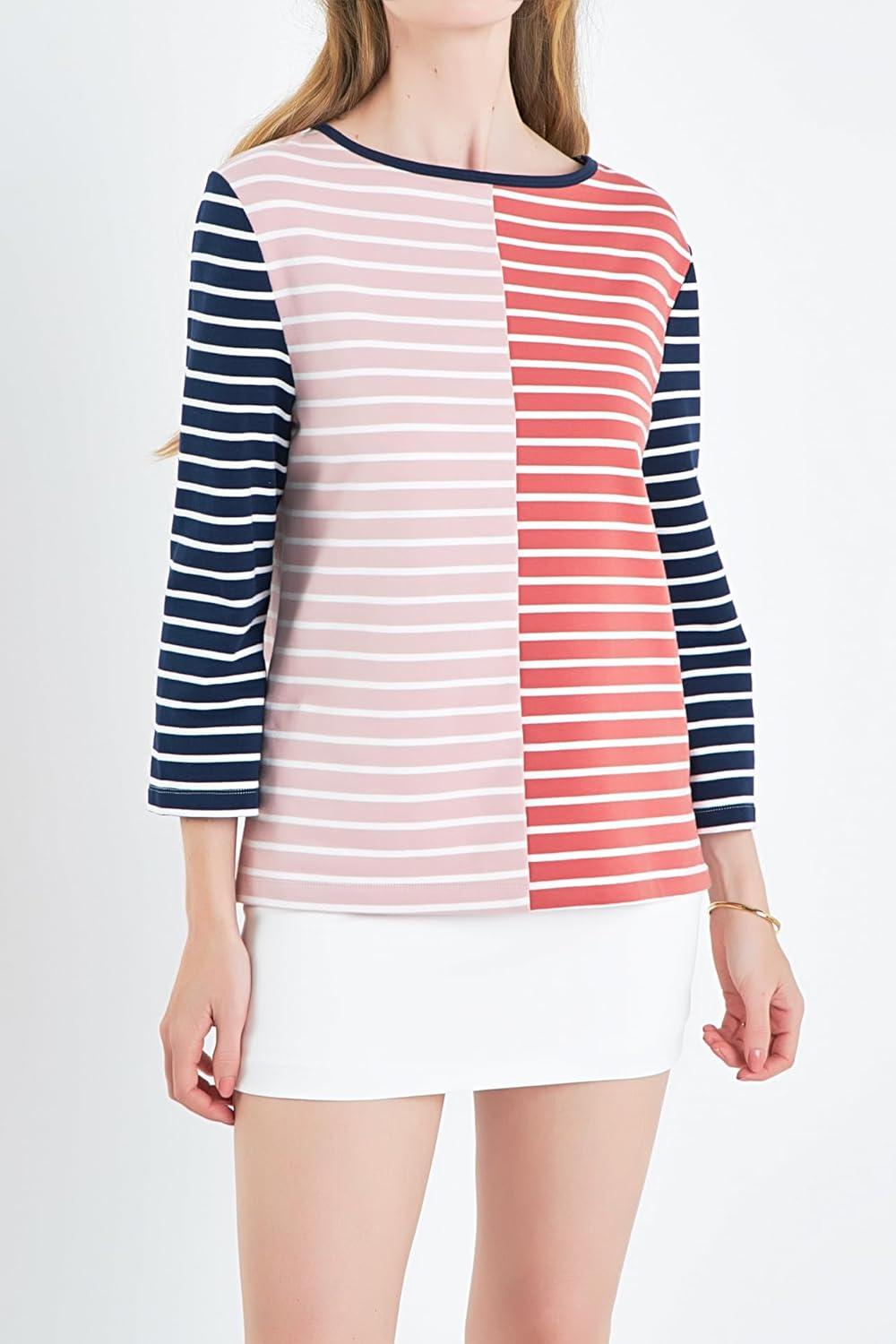image:imageEnglish Factory Womens Striped Color Blocked 34 Length Sleeve Tee Multi S
