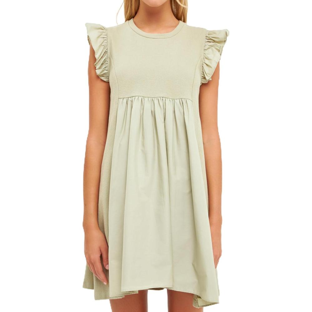 image:imageEnglish Factory Womens Knit Poplin Mixed Mini Dress Sage L