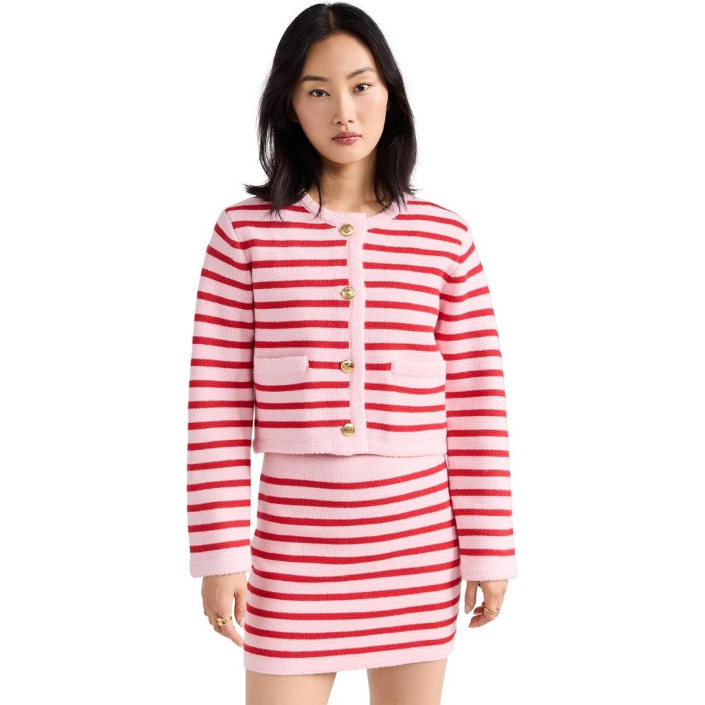 image:imageEnglish Factory Womens Knit Striped Sweater CardiganPinkRed