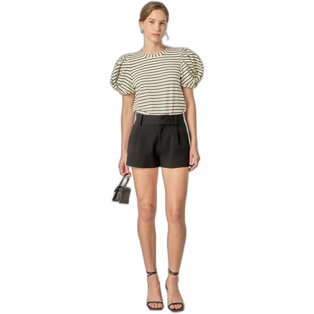 image:imageEnglish Factory Womens Puff Sleeve Knit Cotton TopIvoryGreen
