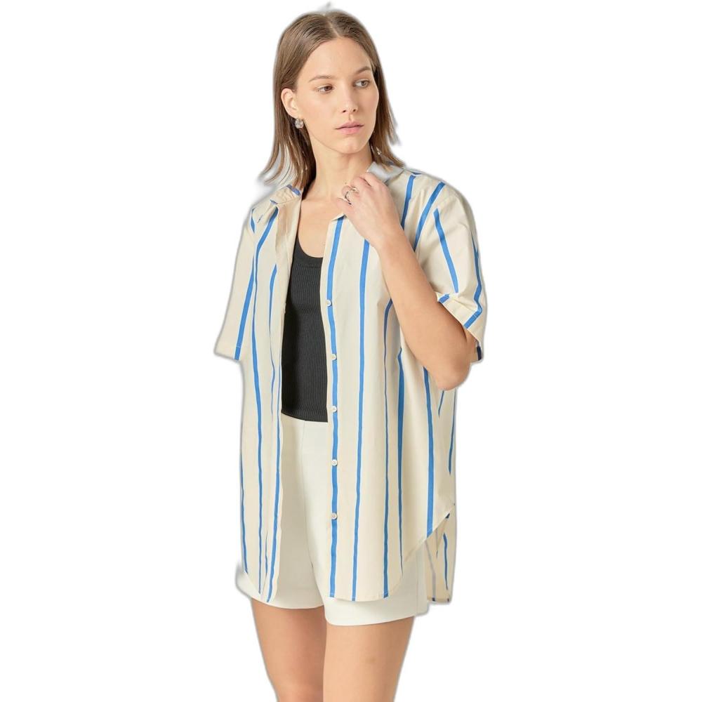 image:imageEnglish Factory Womens Striped Short Sleeve TopBlue Multi