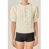 English Factory Women’s Cable Puff Sleeve Knit with Flower Details(Off-white)