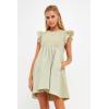English Factory Women’s Knit Poplin Mixed Mini Dress, Sage, XS