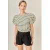 English Factory Women’s Puff Sleeve Knit Cotton Top(Ivory/Green)