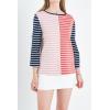 English Factory Women’s Striped Color Blocked 3/4 Length Sleeve Tee, Multi, L