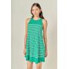 English Factory Women’s The Clara Pleated A-Line Knit Stripe Mini Dress(Green/White)