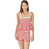 English Factory Women’s Knitted Stripe Sleeveless Peplum Top(White / Red)
