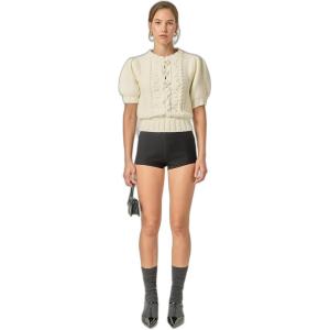 English Factory Women’s Cable Puff Sleeve Knit with Flower Details(Off-white)