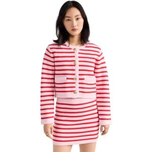 English Factory Women’s Knit Striped Sweater Cardigan(Pink/Red)