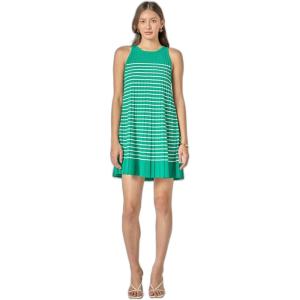 English Factory Women’s The Clara Pleated A-Line Knit Stripe Mini Dress(Green/White)