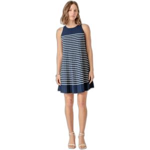 English Factory Women’s The Clara Pleated A-Line Knit Stripe Mini Dress(Navy/White)