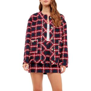 English Factory Women’s Plaid Boucle Jacket Navy X-Small