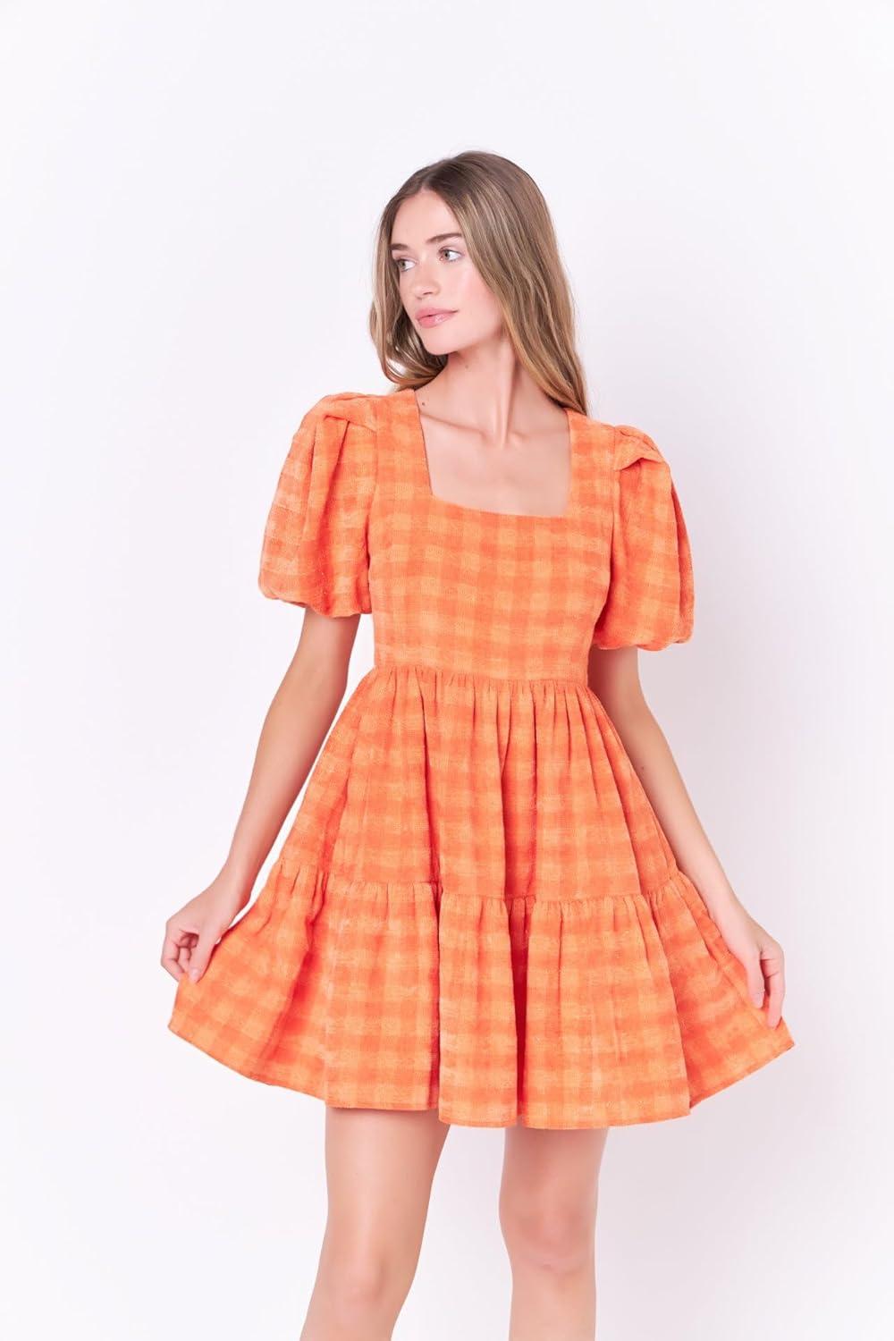 image:imageEnglish Factory Womens Tweed Babydoll Dress Orange L
