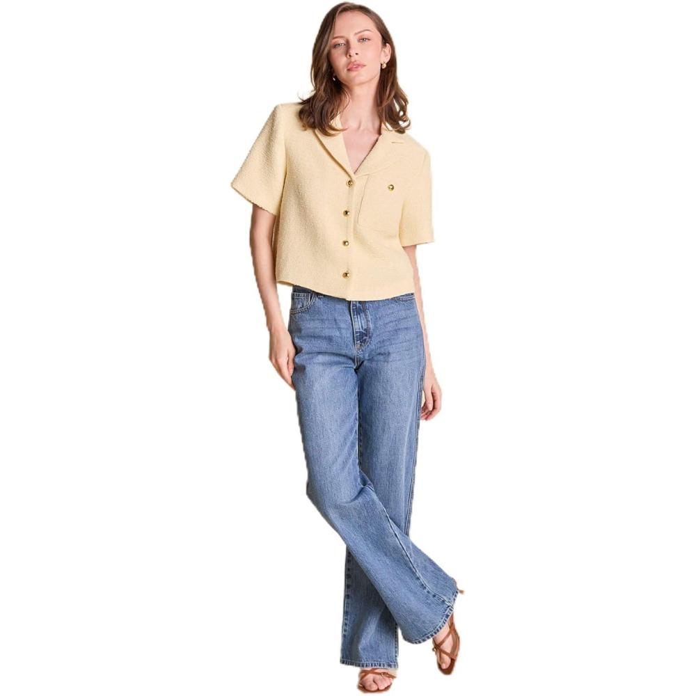 image:imageEnglish Factory Womens Tweed Short Sleeve ShirtButter Yellow